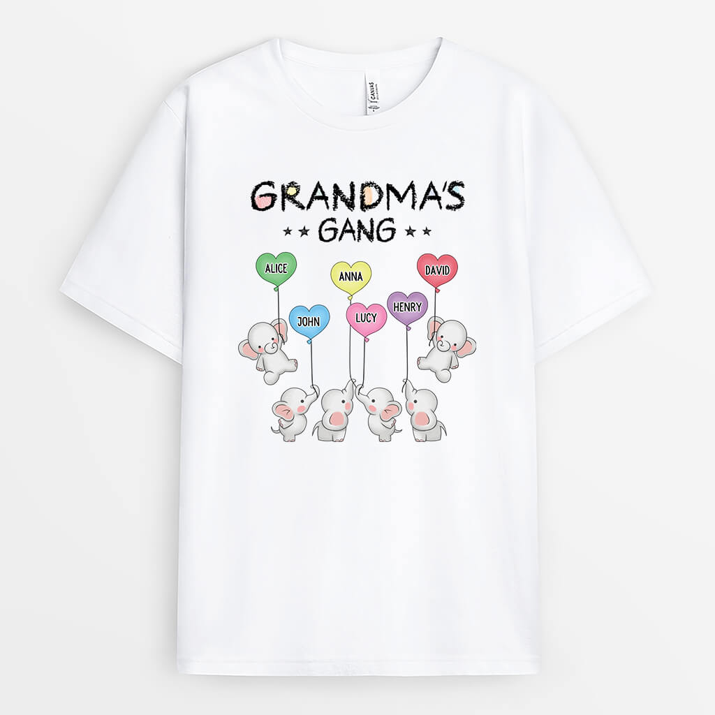 3562AUK1 grandmas elephant gang t shirt  personalised gifts for grandma