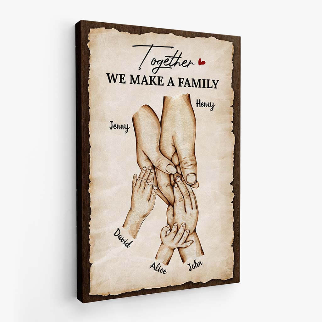 3563CUK2 together we make a family  personalised family holding hands canvas