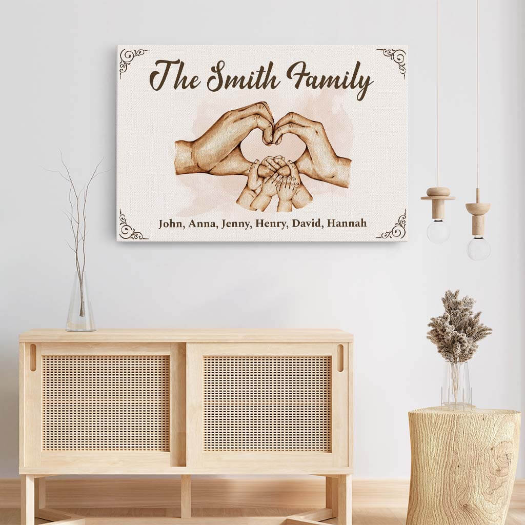 3569CUK3 family heart holding hands canvas  custom family gifts