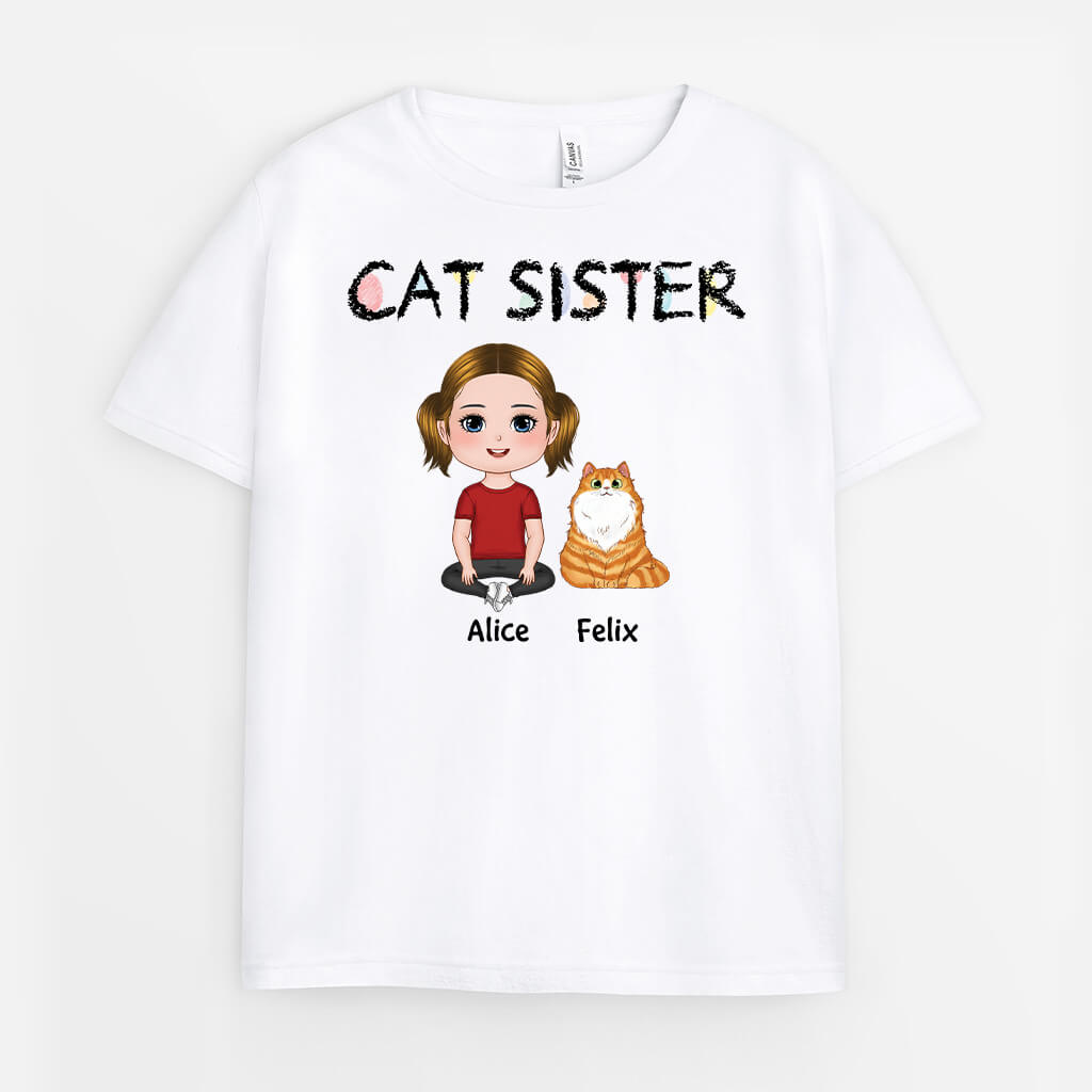 3580AUK1 cat sister  personalised kids t shirt