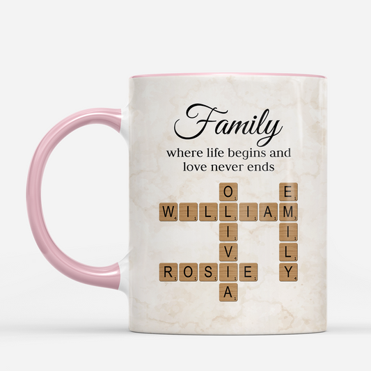 3591MUS2 custom crossword mug family where life begins and love never ends_ 3591m8f5i