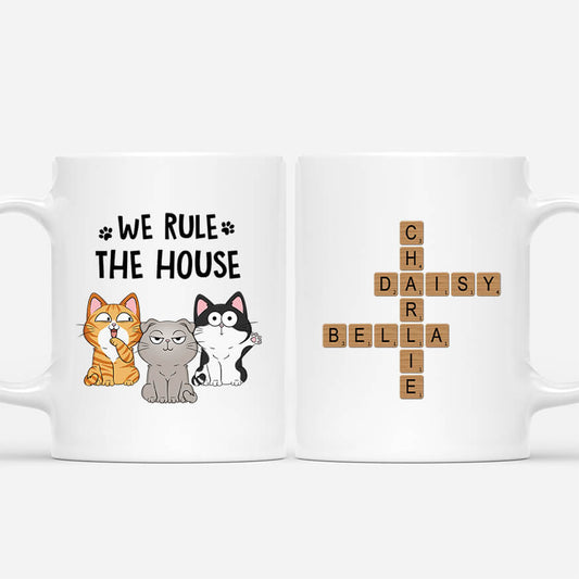 3594MUK1 we rule the house crossword  personalised cat mug for cat lovers