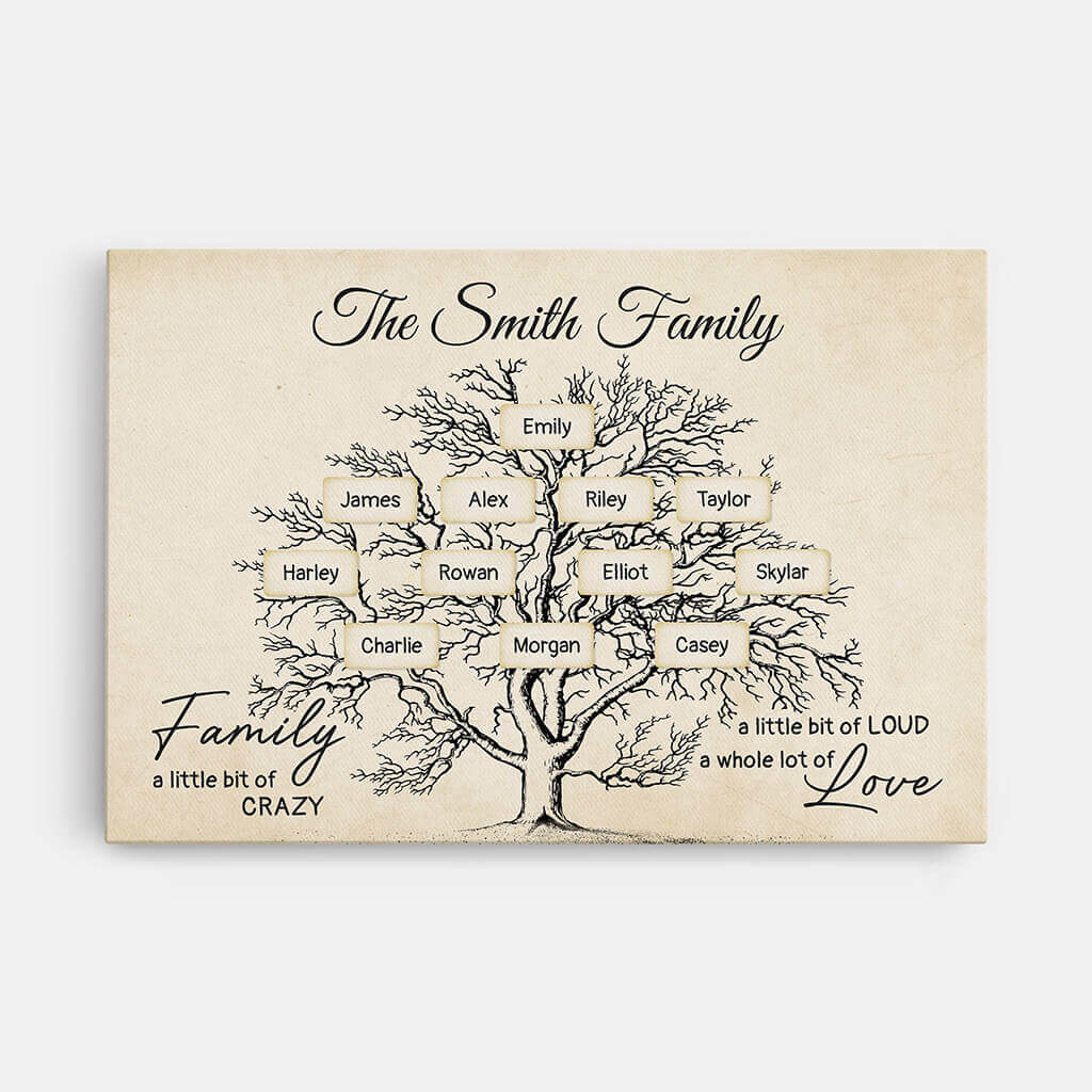 3596CUK1 family a little bit of crazy a little bit of loud a whole lot of love  personalised family tree canvas