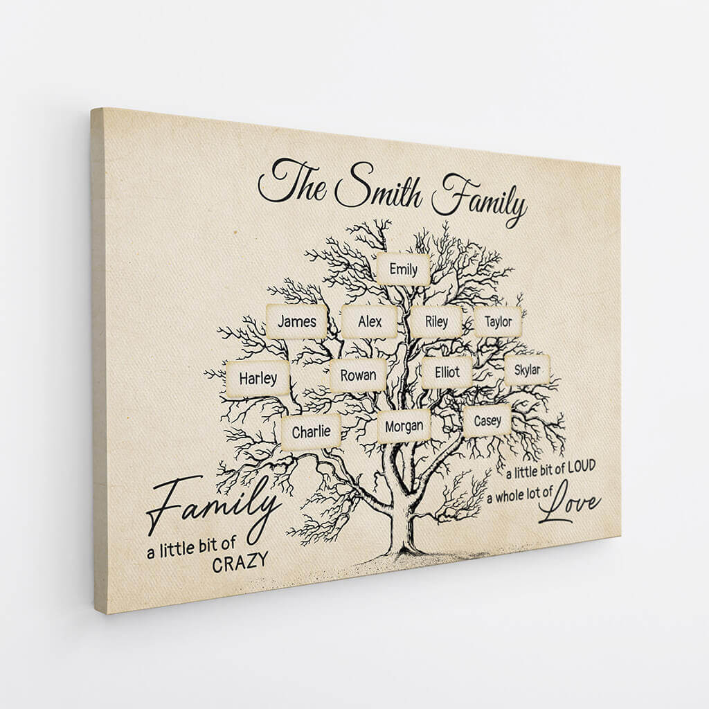 3596CUK2 family a little bit of crazy a little bit of loud a whole lot of love  personalised family tree canvas