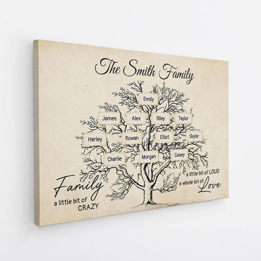 3596CUK2 family a little bit of crazy a little bit of loud a whole lot of love  personalised family tree canvas