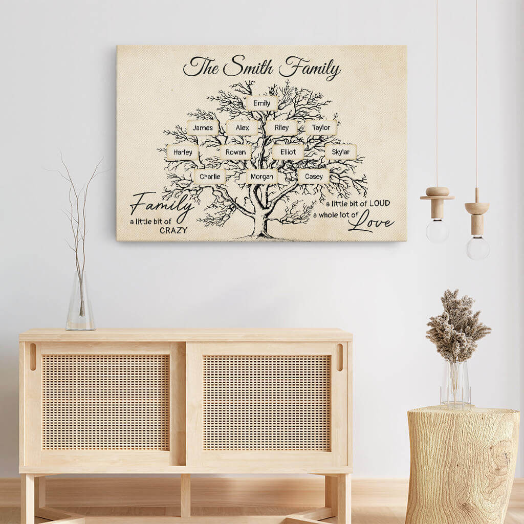 3596CUK3 family a little bit of crazy a little bit of loud a whole lot of love  personalised family tree canvas