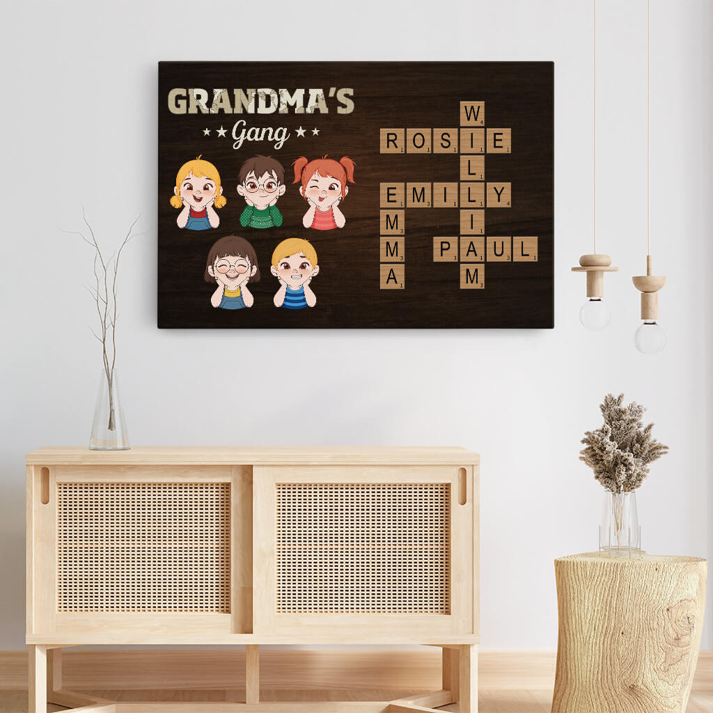 3597CUS3 grandma mummys gang crossword canvas  customised gifts for grandma mum