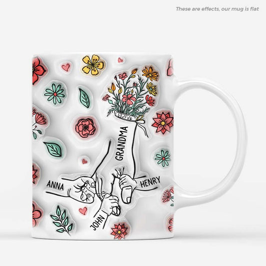 3606MUK1 grandma mummy holding hands flower 3d mug  personalised presents for nanny mum_1724051d 94e5 48e8 96f3 f9f2cd0681f6