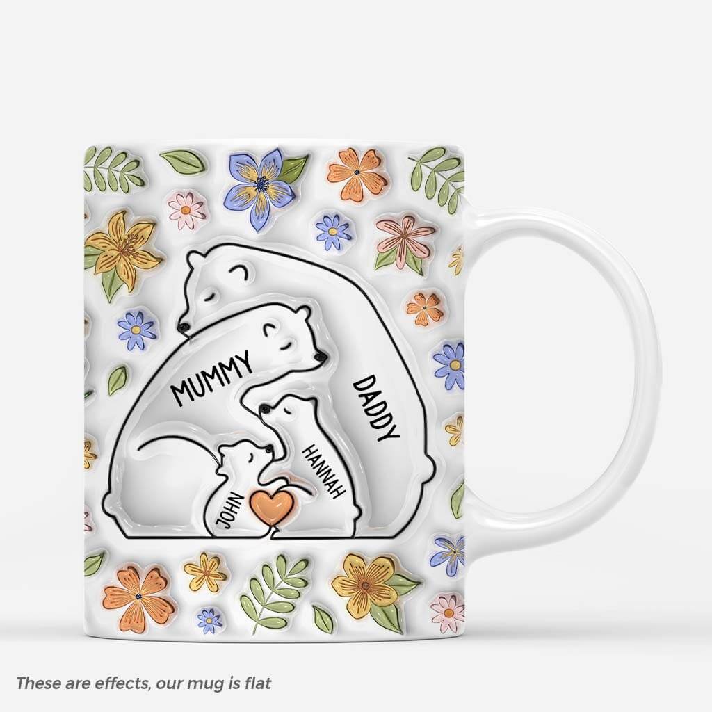 3619MUK1 bear family 3d inflated effect mug  personalised family gifts