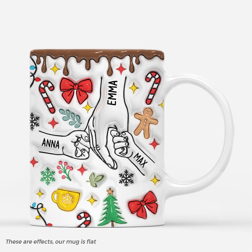 3621MUK1 christmas holding hands 3d inflated effect mug  personalised gifts for mum