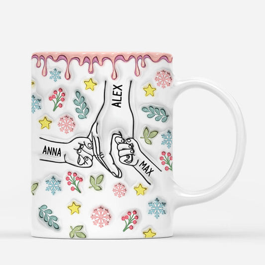 3622MUK2 christmas holding hands pink 3d inflated mug  personalised gifts for mothers