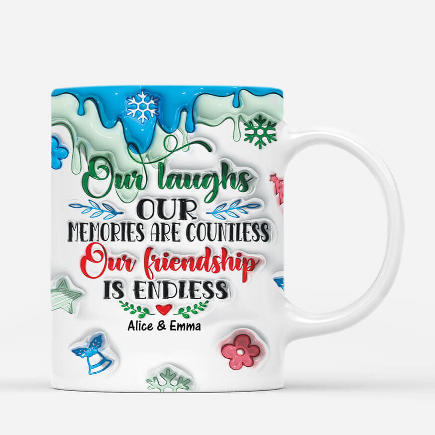 3640MUK2 our friendship is endless christmas 3d inflated effect mug  personalised best friends gifts