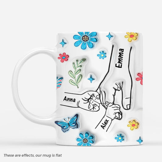 3646MUK1 holding mums hands flower 3d inflated effect mug  personalised mum gifts