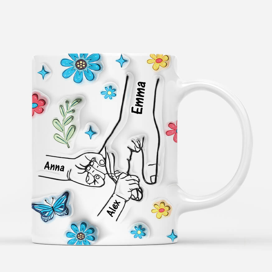 3646MUK2 holding mums hands flower 3d inflated effect mug  personalised mum gifts