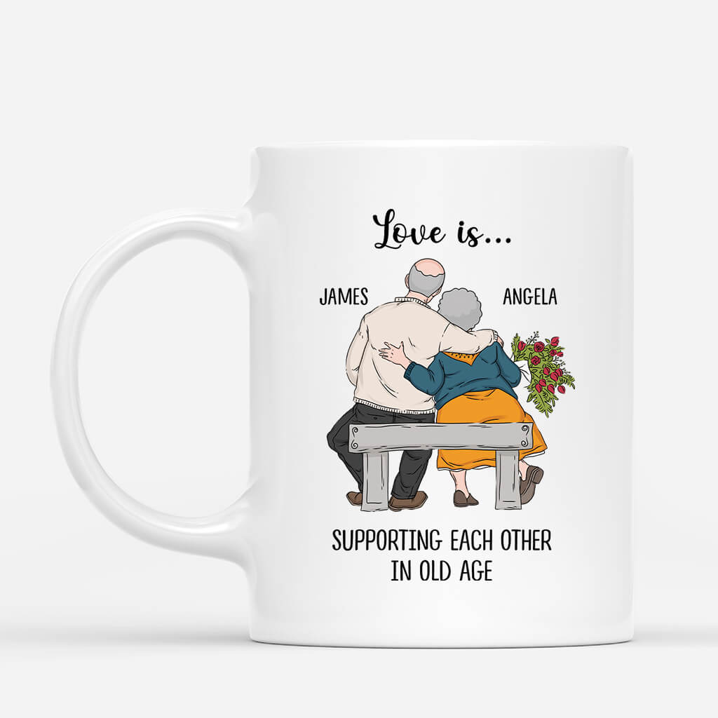 3659MUK1 love is supporting each other in old age  personalised couple mug