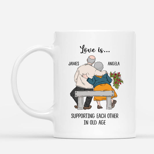 3659MUK1 love is supporting each other in old age  personalised couple mug