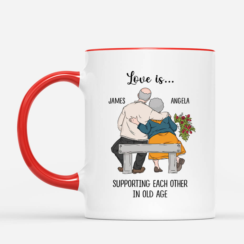 3659MUK2 love is supporting each other in old age  personalised couple mug