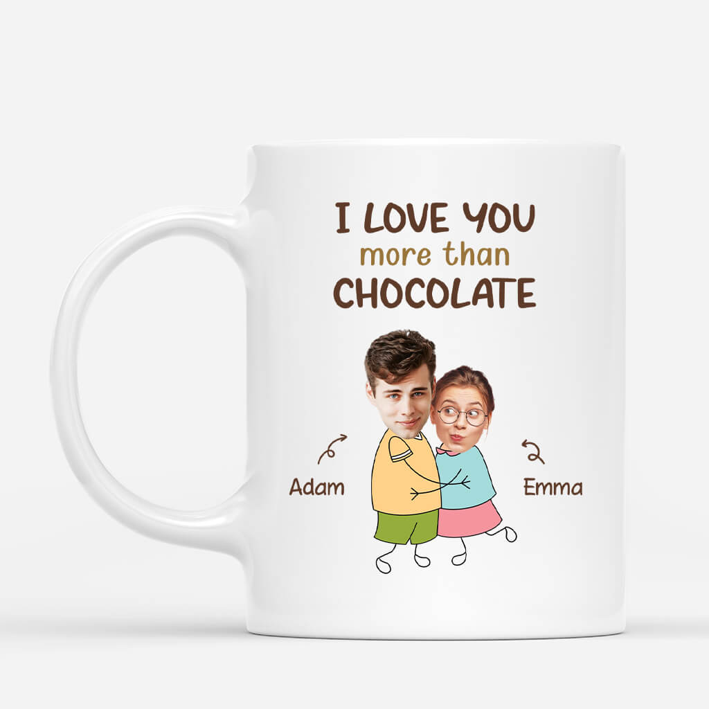 3669MUK1 i love you more than chocolate  personalised face mug for couple