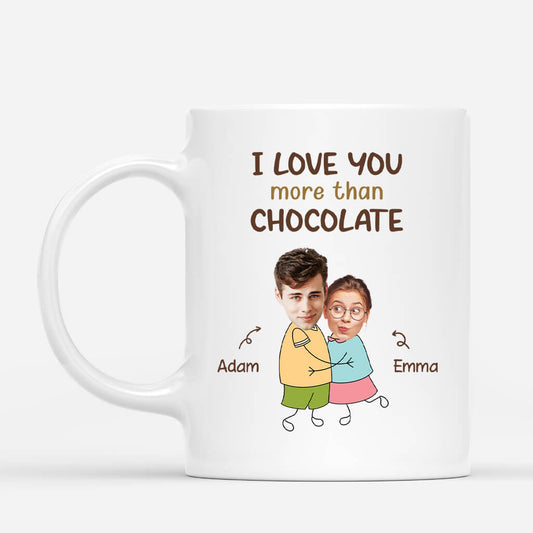 3669MUK1 i love you more than chocolate  personalised face mug for couple