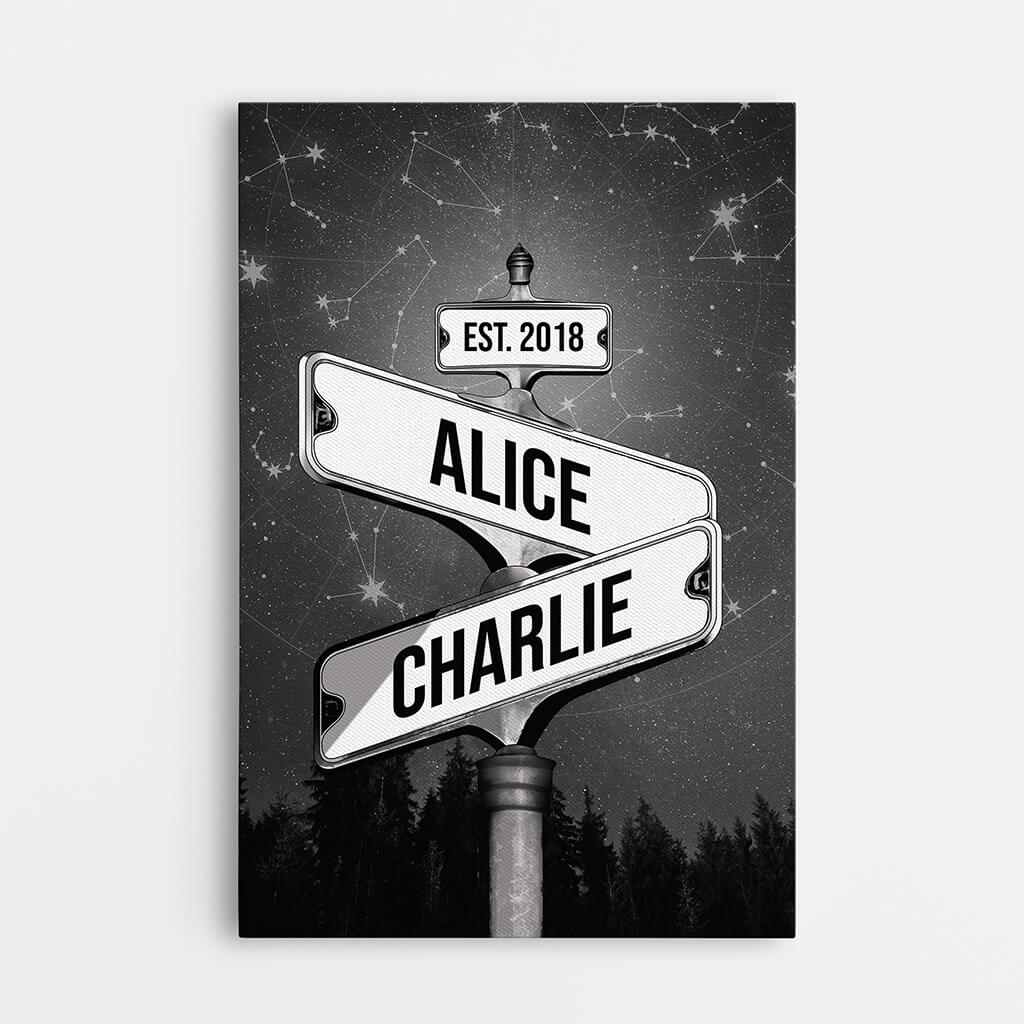 3674CUK1 name vintage street sign star canvas  personalised presents for couple