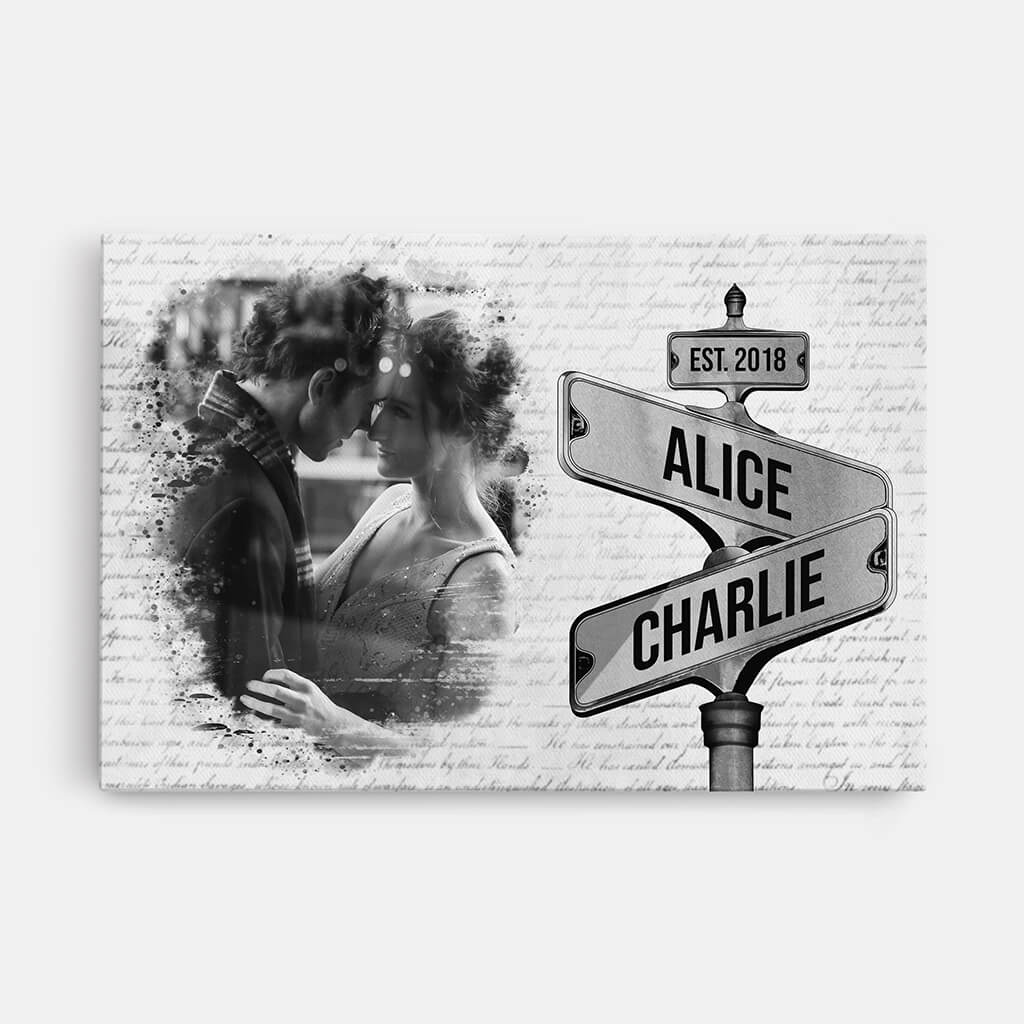 3675CUK1 vintage street sign photo canvas  personalised gifts for couple