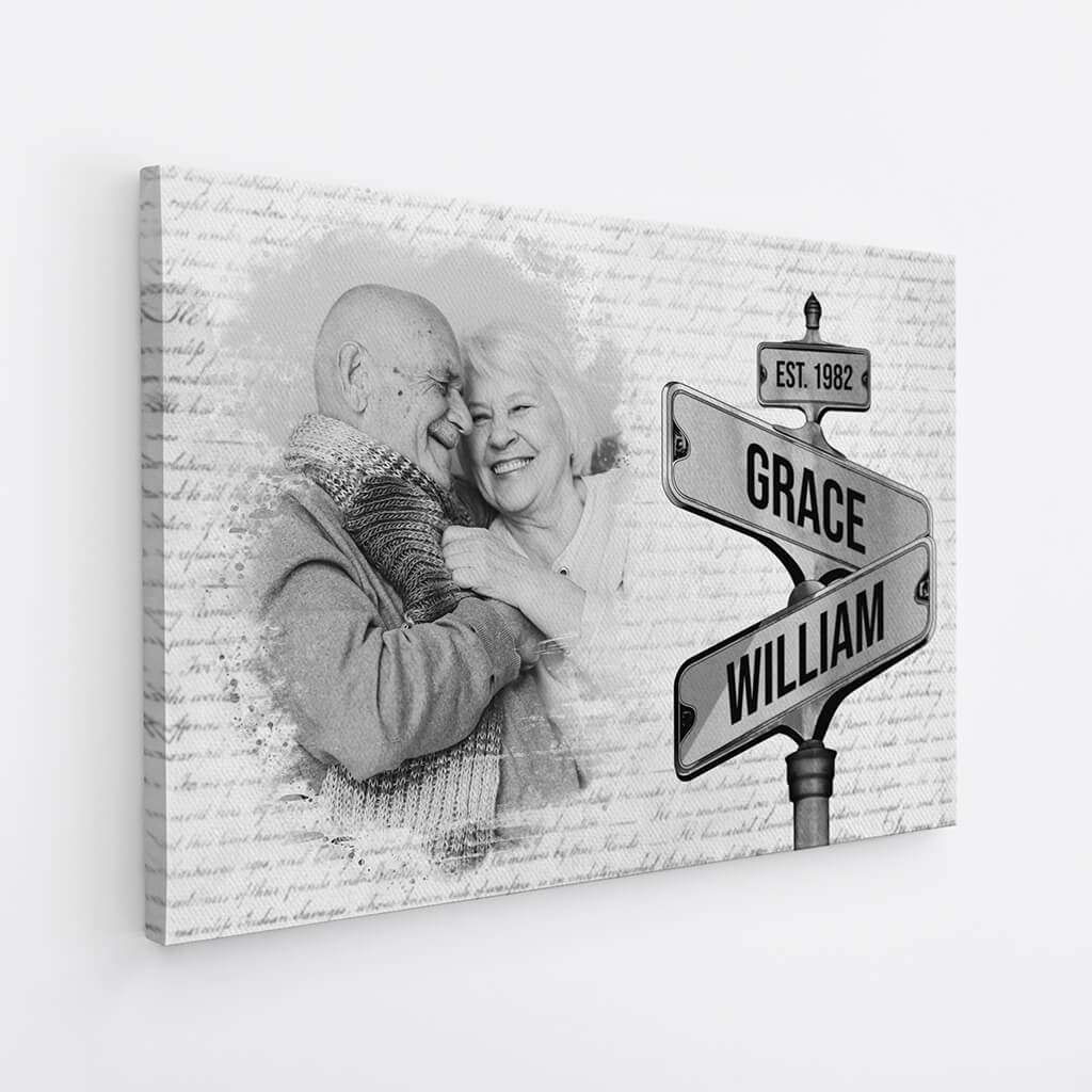 3675CUK2 vintage street sign photo canvas  personalised gifts for couple