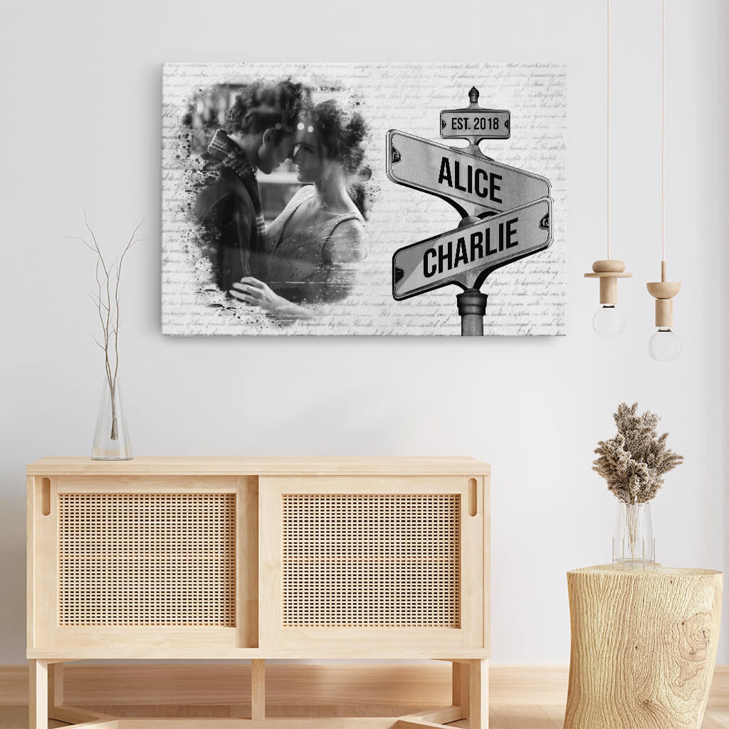 3675CUK3 vintage street sign photo canvas  personalised gifts for couple