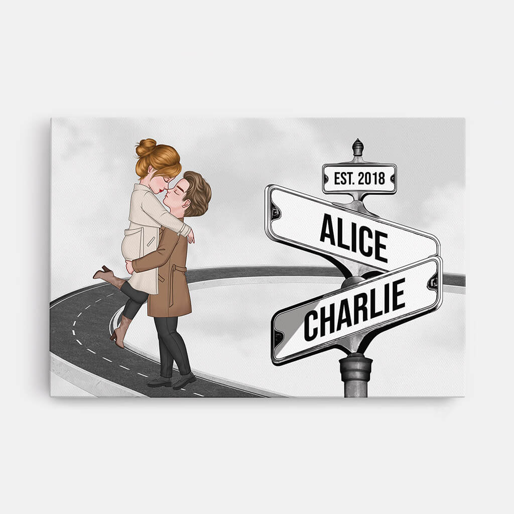 3699CUK1 vintage street sign couple kissing canvas  personalised presents for couples