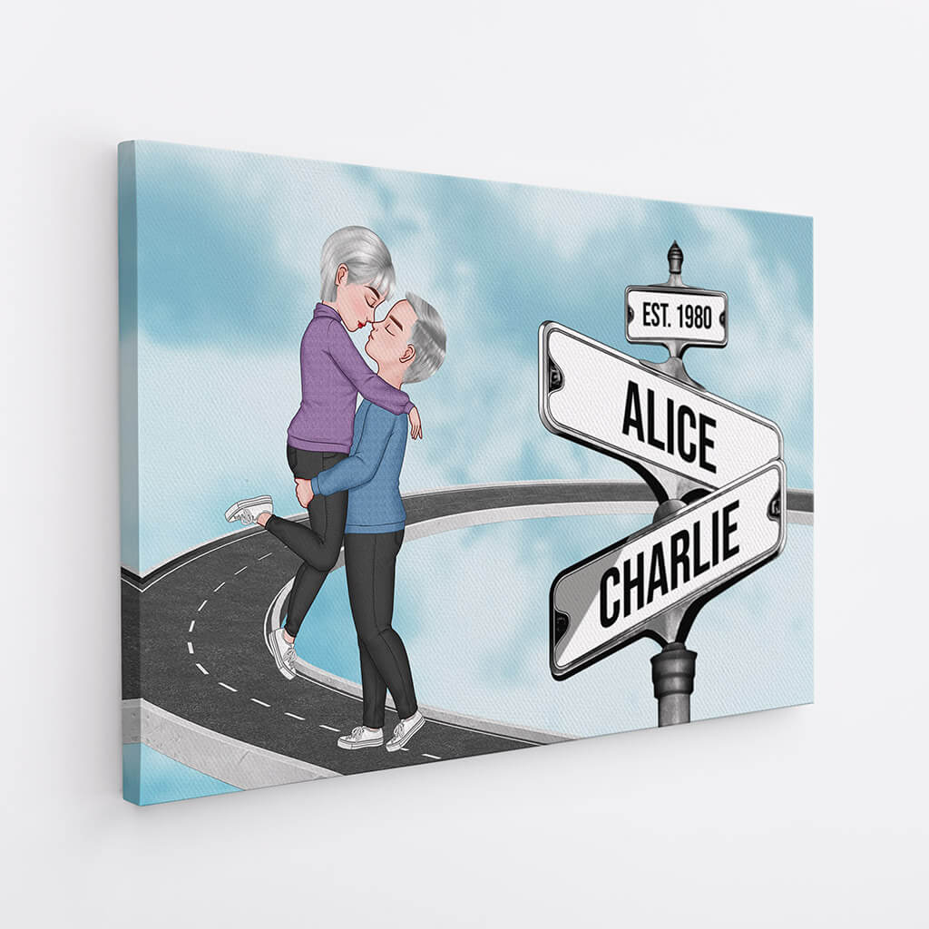 3699CUK2 vintage street sign couple kissing canvas  personalised presents for couples