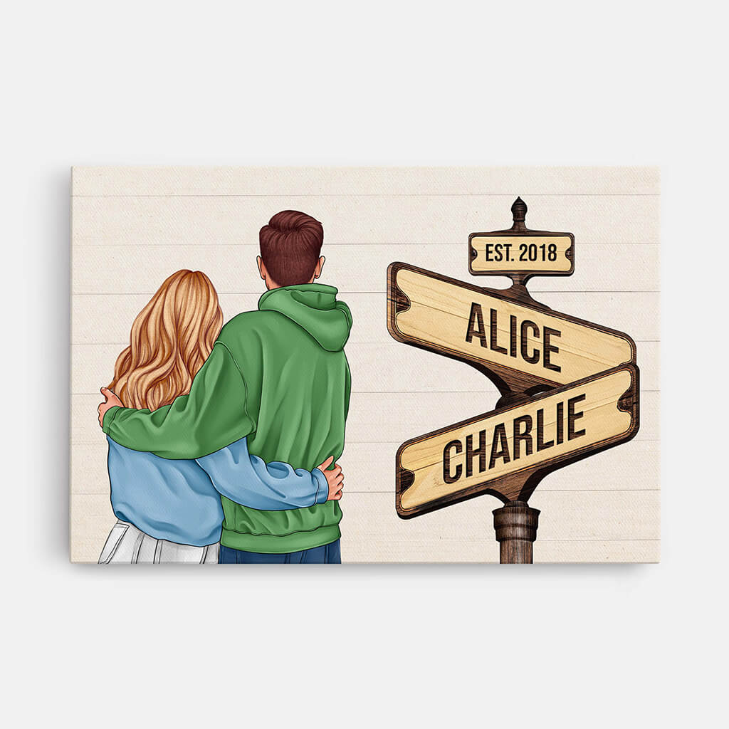 3706CUK1 vintage wooden street sign canvas  personalised presents for couple