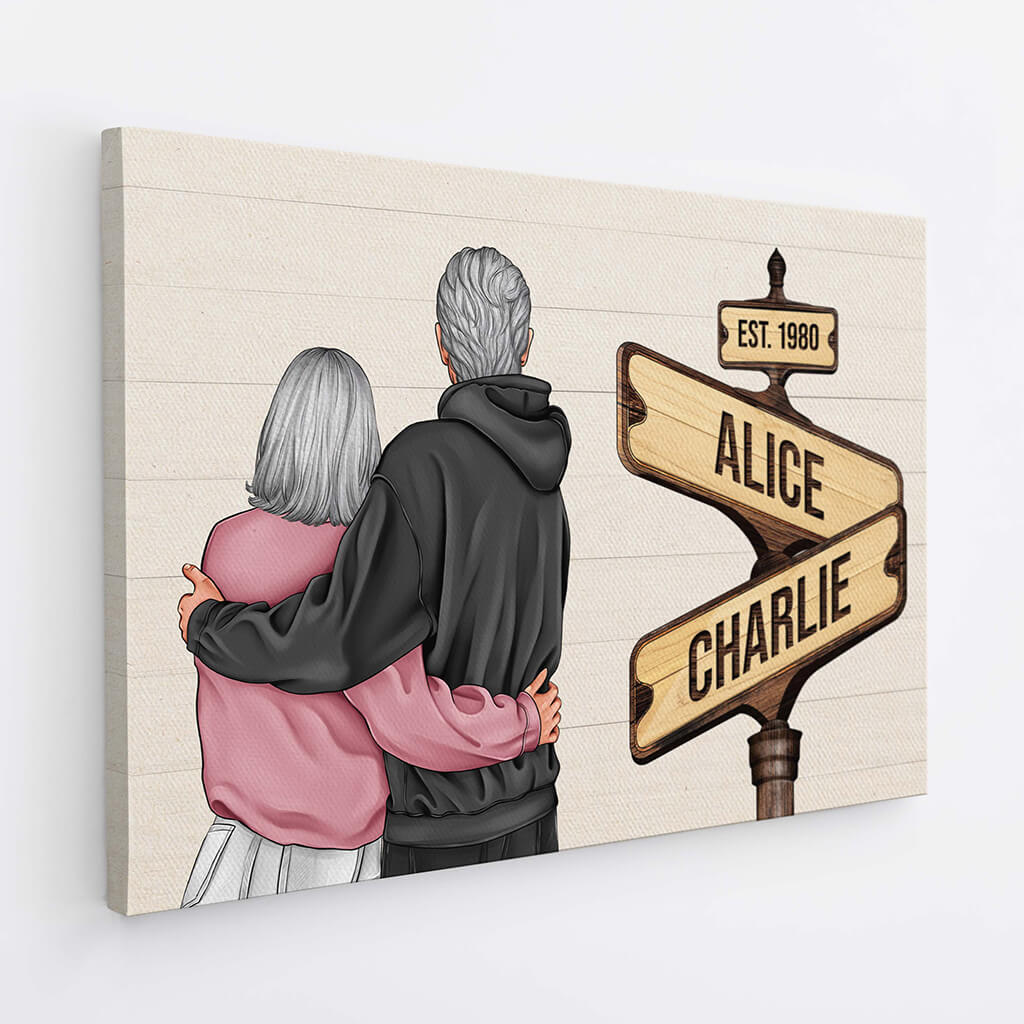 3706CUK2 vintage wooden street sign canvas  personalised presents for couple