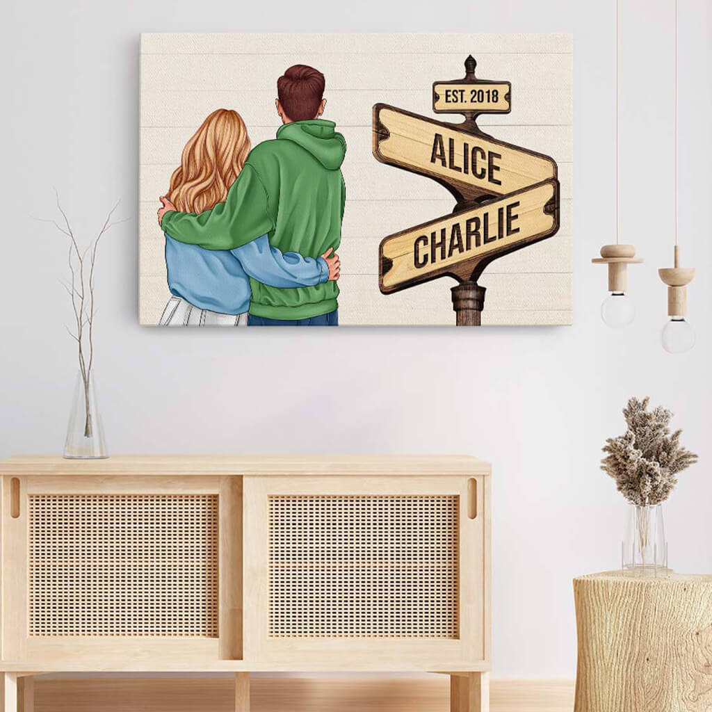 3706CUK3 vintage wooden street sign canvas  personalised presents for couple