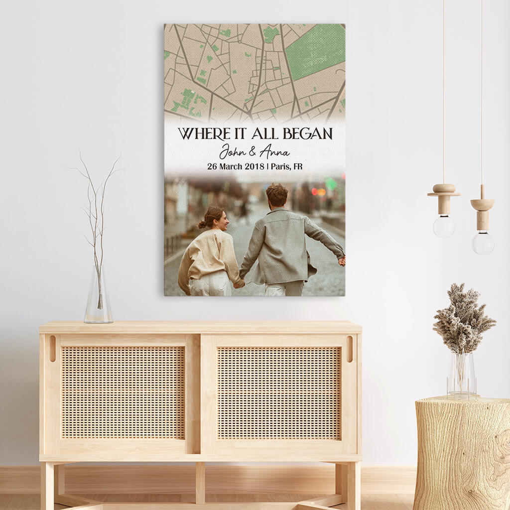 3714CUK3 where it all began map photo canvas  personalised anniversary gifts for couple