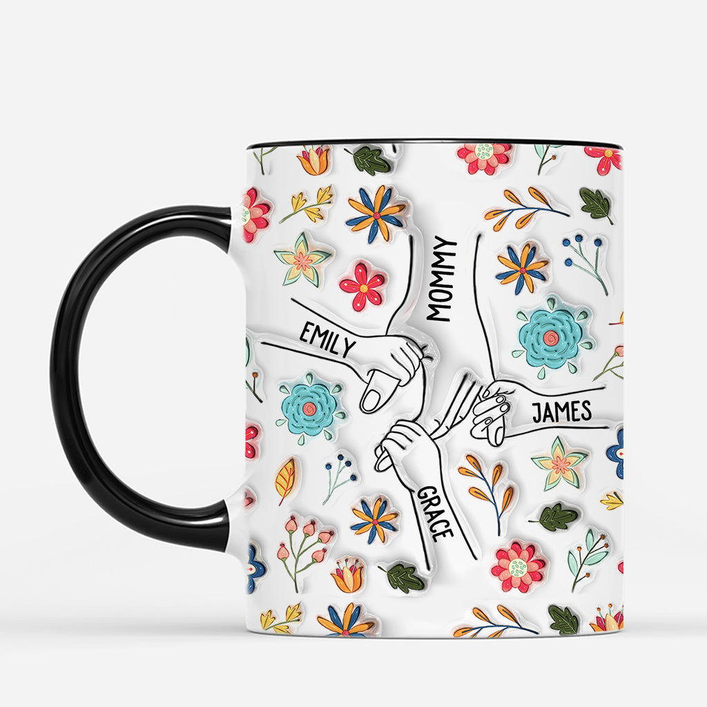 3746MUS4 holding grandmas hand flowers 3d inflated effect mug  personalised nana gifts