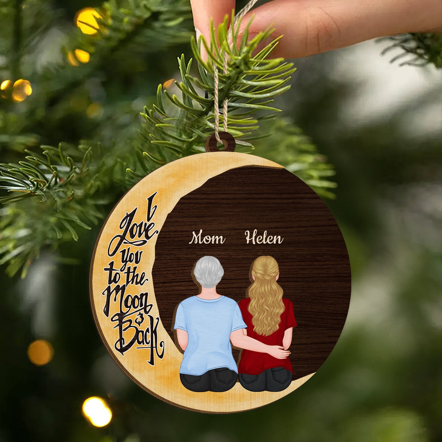 3765OUS2 personalized 2 layers wood ornament for mom grandma love you to the moon and back 3765O