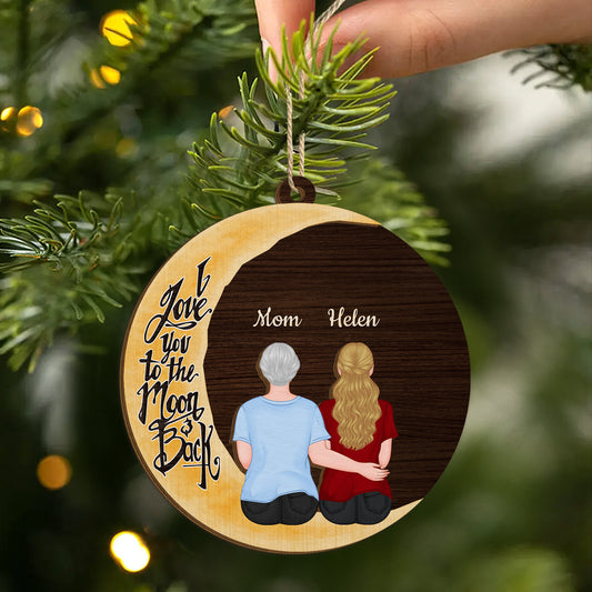 3765OUS2 personalized 2 layers wood ornament for mom grandma love you to the moon and back 3765O