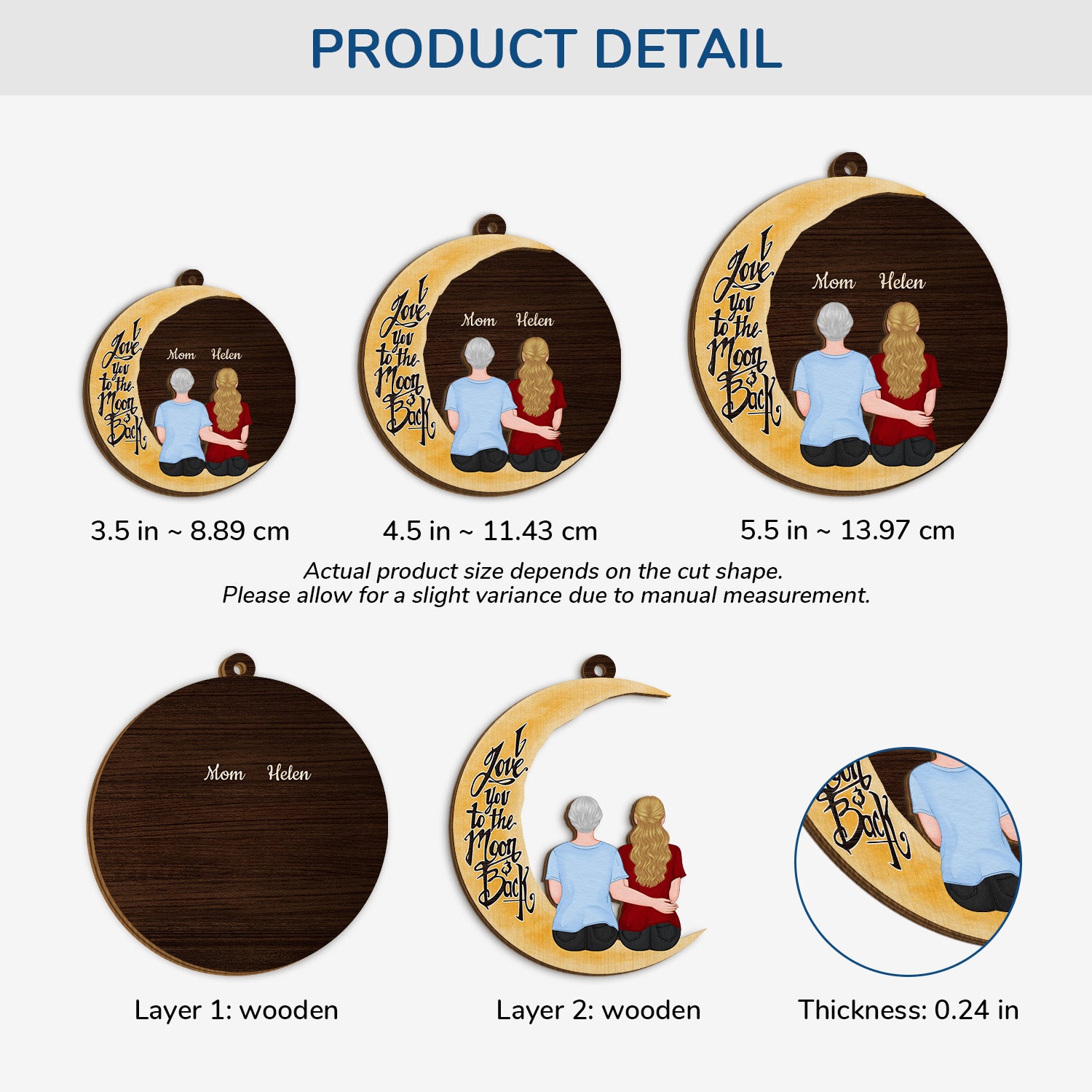 3765OUS3 personalized 2 layers wood ornament for mom grandma love you to the moon and back 3765O