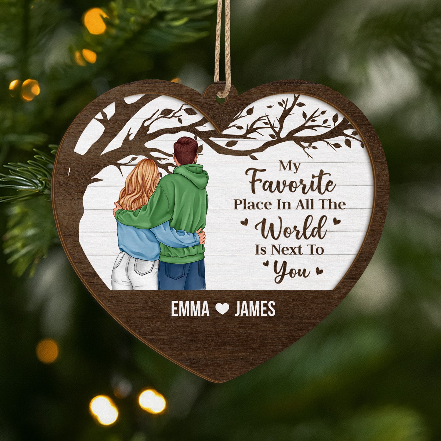 3766OUS1 personalized 2 layers wood ornament for couple my favorite place 3766OKL0G