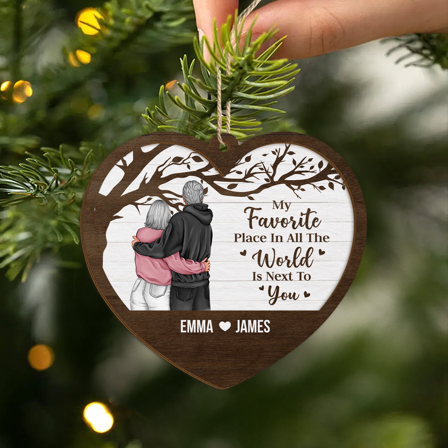 3766OUS2 personalized 2 layers wood ornament for couple my favorite place 3766OKL0G