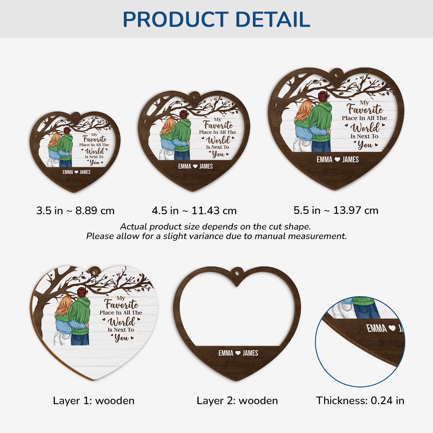 3766OUS3 personalized 2 layers wood ornament for couple my favorite place 3766OKL0G