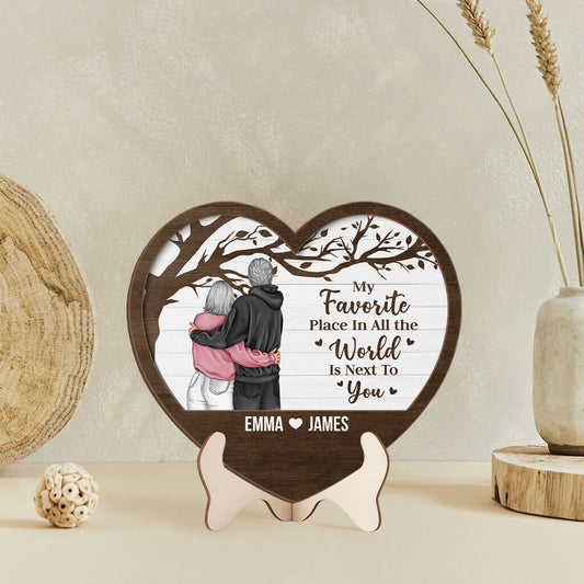 3766QUS2 my favorite place in all the world is next to you wooden plaque  personalized gifts for couple 3766Q