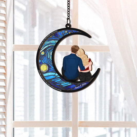 3771UUS2 i love you to the moon and back suncatcher  personalized gifts for couple 3771U