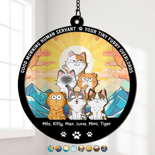 3788UUS1 good morning human servant  personalized window hanging suncatcher ornament for cat lovers 3788U6I5D