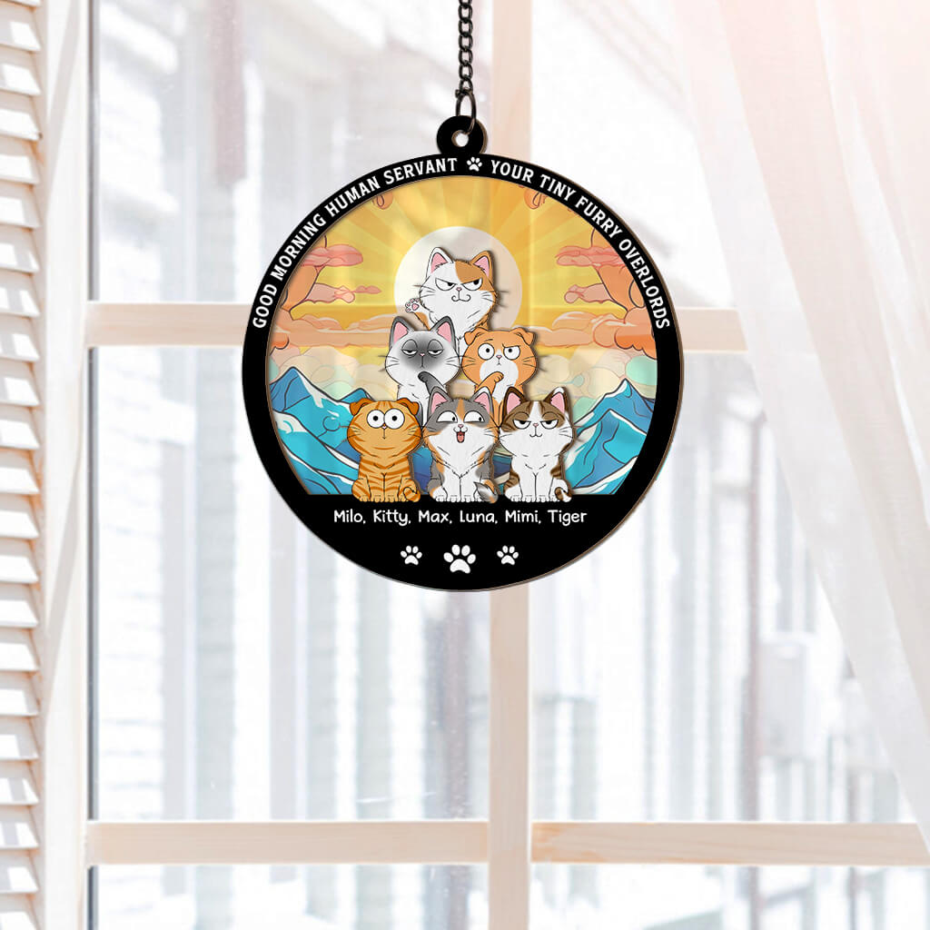 3788UUS2 good morning human servant  personalized window hanging suncatcher ornament for cat lovers 3788U6I5D