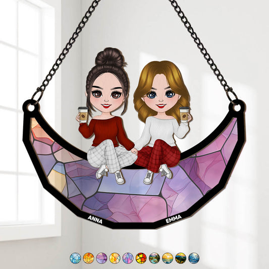 3796UUS1 best friends sitting on the moon  personalized window hanging suncatcher ornament for friends 3796U5I0F