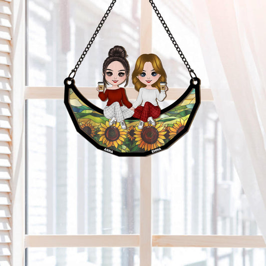 3796UUS2 best friends sitting on the moon  personalized window hanging suncatcher ornament for friends 3796U5I0F