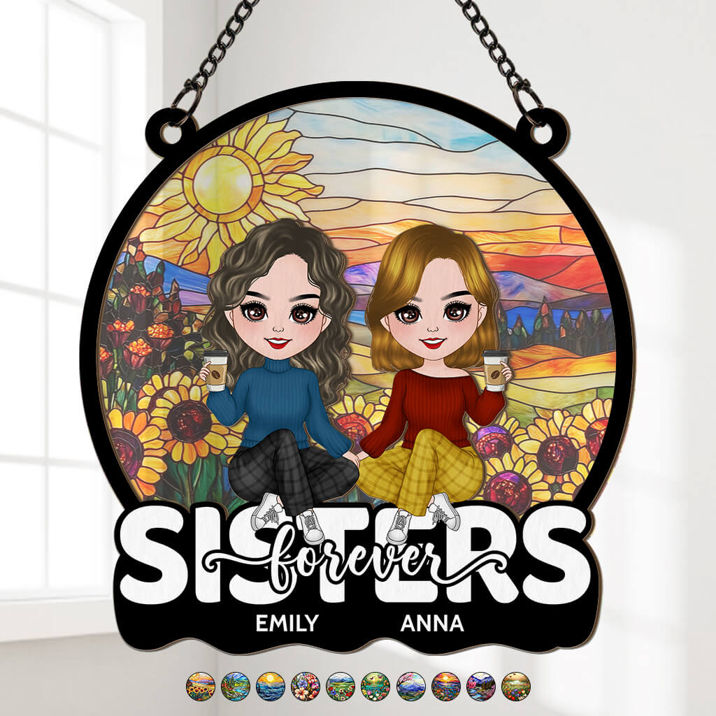 3809UUS1 sisters forever  personalized window hanging suncatcher ornament  personalized gifts for friends and sisters 3809U3I0E