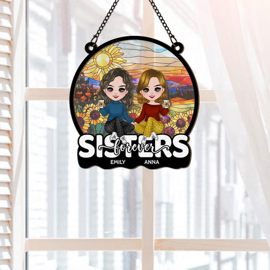 3809UUS2 sisters forever  personalized window hanging suncatcher ornament  personalized gifts for friends and sisters 3809U3I0E