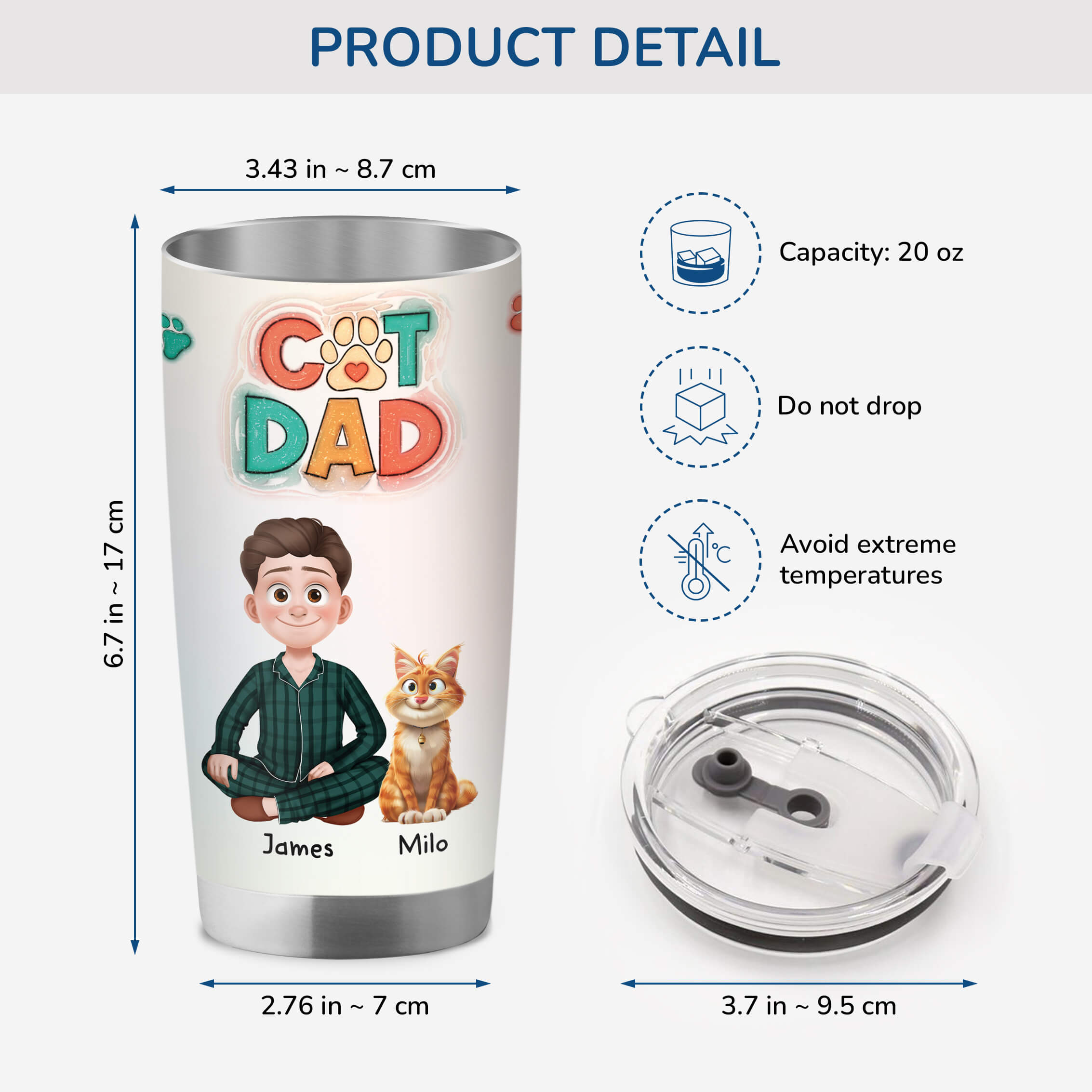 3828TUS3 3d inflated effect custom 20oz tumbler cute gifts for cat lovers 3828T5H0D