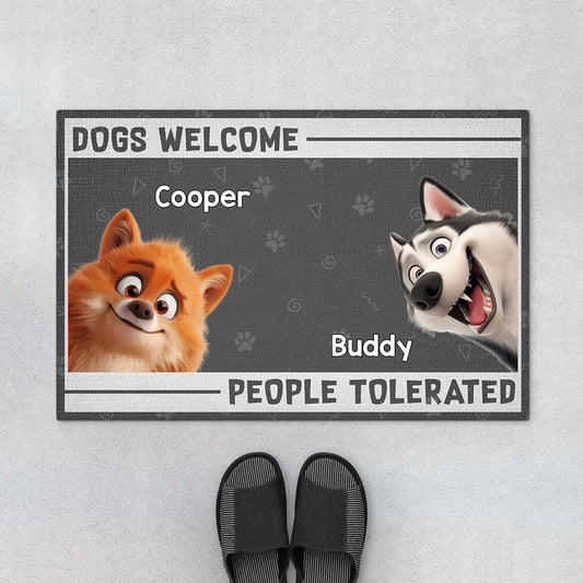 3878DUS1 personalized dog lovers gifts dogs welcome people tolerated doormat_ 3878D3H5C